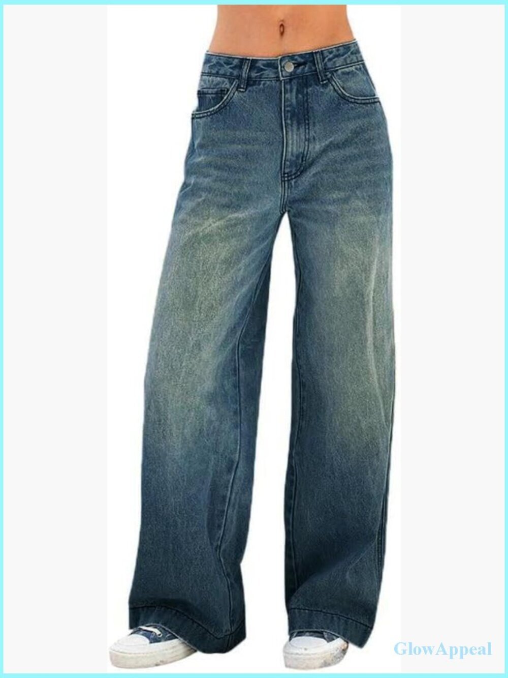 Wide Leg Distressed Denim Jeans Mid Waist Vintage Y2K Trousers
